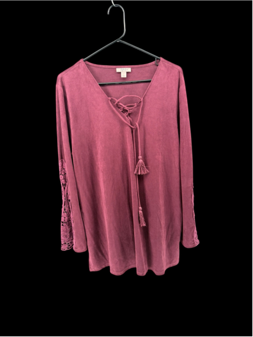 Women's Style & Co Burgundy Lace Sleeve Blouse Size L